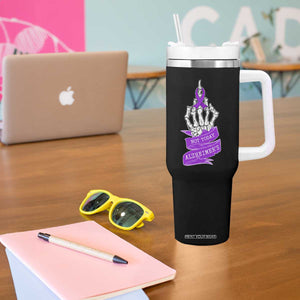 Not Today Alzheimers Tumbler With Handle Funny Skeleton Middle Finger Purple Ribbon