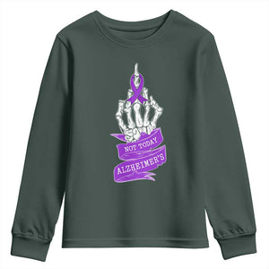 Not Today Alzheimers Youth Sweatshirt Funny Skeleton Middle Finger Purple Ribbon