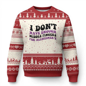 I Dont Have Enough Middle Fingers For Alzheimers Ugly Christmas Sweater Groovy Purple Retro