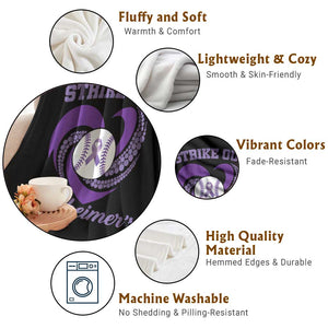 Strike Out Alzheimers Throw Blanket Purple Ribbon Baseball Hope Support
