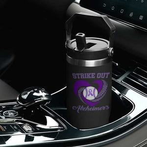 Strike Out Alzheimers Flip Straw Tumbler Purple Ribbon Baseball Hope Support
