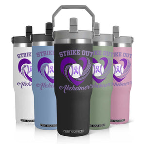 Strike Out Alzheimers Flip Straw Tumbler Purple Ribbon Baseball Hope Support