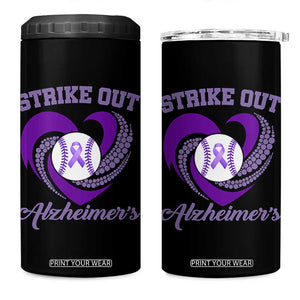 Strike Out Alzheimers 4 in 1 Can Cooler Tumbler Purple Ribbon Baseball Hope Support