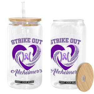 Strike Out Alzheimers Glass Can Purple Ribbon Baseball Hope Support