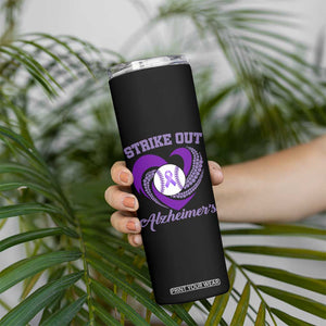 Strike Out Alzheimers Skinny Tumbler Purple Ribbon Baseball Hope Support