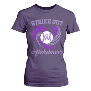 Strike Out Alzheimers T Shirt For Women Purple Ribbon Baseball Hope Support