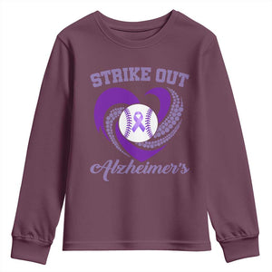Strike Out Alzheimers Youth Sweatshirt Purple Ribbon Baseball Hope Support