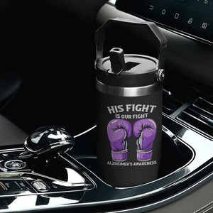 Purple Boxing Gloves Alzheimers Support Flip Straw Tumbler His Fight Our Fight