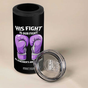 Purple Boxing Gloves Alzheimers Support 4 in 1 Can Cooler Tumbler His Fight Our Fight