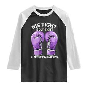 Purple Boxing Gloves Alzheimers Support Raglan Shirt His Fight Our Fight