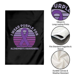 I Wear Purple For Alzheimers Garden Flag Vintage Sunset Purple Ribbon Graphic