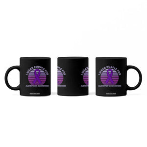 I Wear Purple For Alzheimers Coffee Mug Vintage Sunset Purple Ribbon Graphic