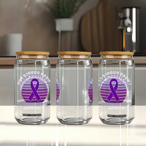 I Wear Purple For Alzheimers Glass Can Vintage Sunset Purple Ribbon Graphic