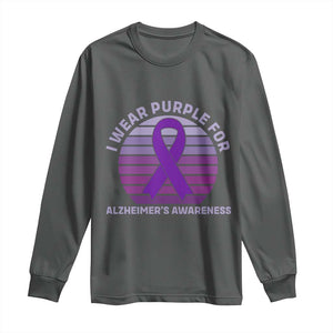 I Wear Purple For Alzheimers Long Sleeve Shirt Vintage Sunset Purple Ribbon Graphic