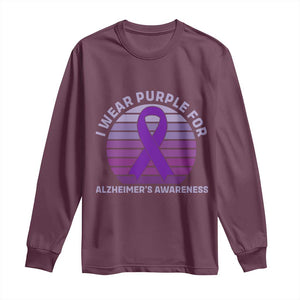 I Wear Purple For Alzheimers Long Sleeve Shirt Vintage Sunset Purple Ribbon Graphic