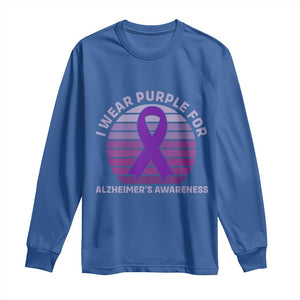 I Wear Purple For Alzheimers Long Sleeve Shirt Vintage Sunset Purple Ribbon Graphic