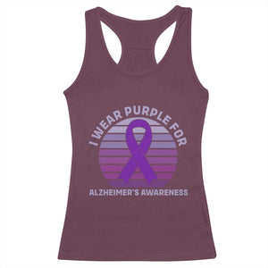 I Wear Purple For Alzheimers Racerback Tank Top Vintage Sunset Purple Ribbon Graphic