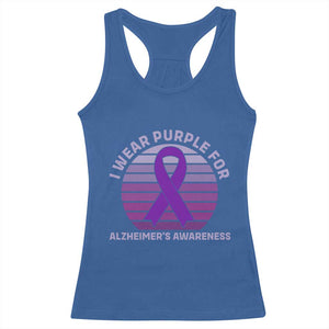 I Wear Purple For Alzheimers Racerback Tank Top Vintage Sunset Purple Ribbon Graphic