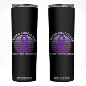 I Wear Purple For Alzheimers Skinny Tumbler Vintage Sunset Purple Ribbon Graphic