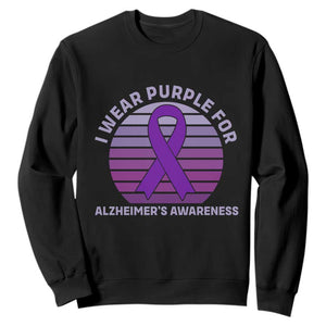 I Wear Purple For Alzheimers Sweatshirt Vintage Sunset Purple Ribbon Graphic