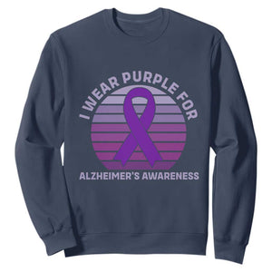 I Wear Purple For Alzheimers Sweatshirt Vintage Sunset Purple Ribbon Graphic