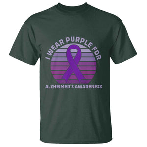 I Wear Purple For Alzheimers T Shirt Vintage Sunset Purple Ribbon Graphic