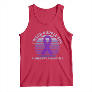 I Wear Purple For Alzheimers Tank Top Vintage Sunset Purple Ribbon Graphic