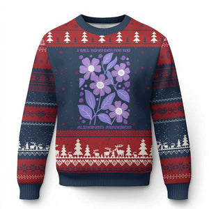 Alzheimers Purple Floral Retro Graphic Ugly Christmas Sweater I Will Remember For You