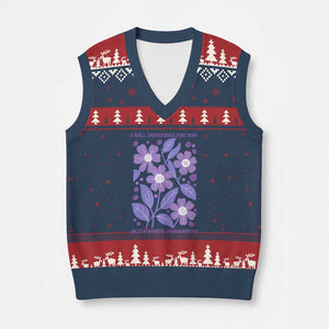 Alzheimers Purple Floral Retro Graphic V-Neck Knit Sweater Vest I Will Remember For You