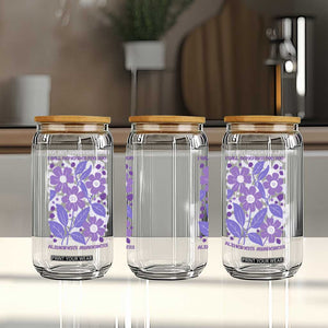 Alzheimers Purple Floral Retro Graphic Glass Can I Will Remember For You