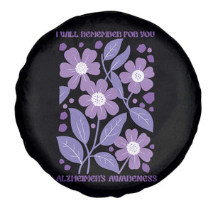 Alzheimers Purple Floral Retro Graphic Spare Tire Cover I Will Remember For You