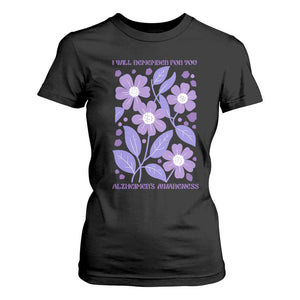Alzheimers Purple Floral Retro Graphic T Shirt For Women I Will Remember For You