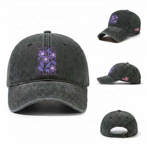 Alzheimers Purple Floral Retro Graphic Washed Cotton Baseball Cap I Will Remember For You