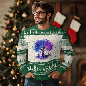 Purple Elephant Butterfly Ribbon Ugly Christmas Sweater Tree Of Life Alzheimers Support