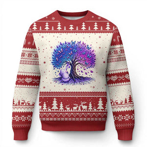 Purple Elephant Butterfly Ribbon Ugly Christmas Sweater Tree Of Life Alzheimers Support