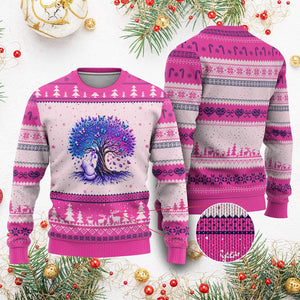 Purple Elephant Butterfly Ribbon Ugly Christmas Sweater Tree Of Life Alzheimers Support