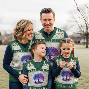 Purple Elephant Butterfly Ribbon V-Neck Knit Sweater Vest Tree Of Life Alzheimers Support