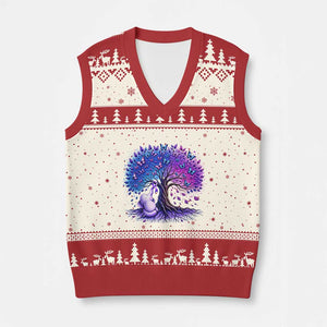 Purple Elephant Butterfly Ribbon V-Neck Knit Sweater Vest Tree Of Life Alzheimers Support