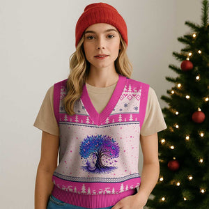 Purple Elephant Butterfly Ribbon V-Neck Knit Sweater Vest Tree Of Life Alzheimers Support