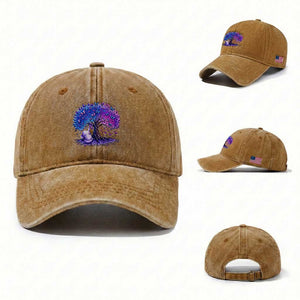 Purple Elephant Butterfly Ribbon Washed Cotton Baseball Cap Tree Of Life Alzheimers Support