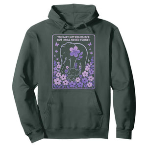 Elephant Alzheimers Purple Floral Support Hoodie You May Not Remember But I Will Never Forget