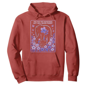 Elephant Alzheimers Purple Floral Support Hoodie You May Not Remember But I Will Never Forget