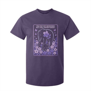 Elephant Alzheimers Purple Floral Support T Shirt For Kid You May Not Remember But I Will Never Forget