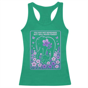 Elephant Alzheimers Purple Floral Support Racerback Tank Top You May Not Remember But I Will Never Forget