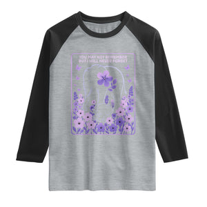 Elephant Alzheimers Purple Floral Support Raglan Shirt You May Not Remember But I Will Never Forget