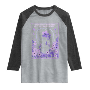 Elephant Alzheimers Purple Floral Support Raglan Shirt You May Not Remember But I Will Never Forget