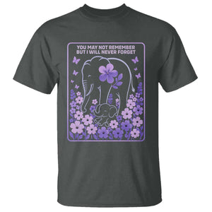 Elephant Alzheimers Purple Floral Support T Shirt You May Not Remember But I Will Never Forget
