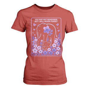 Elephant Alzheimers Purple Floral Support T Shirt For Women You May Not Remember But I Will Never Forget