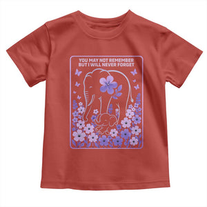 Elephant Alzheimers Purple Floral Support Toddler T Shirt You May Not Remember But I Will Never Forget