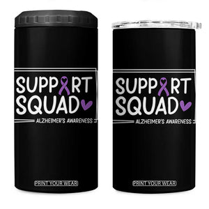 Support Squad Alzheimers 4 in 1 Can Cooler Tumbler Purple Ribbon Hope Strength Love